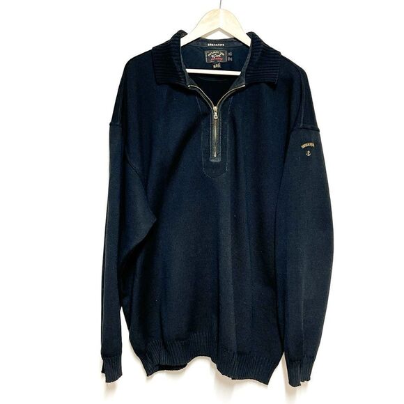 New Paul & Shark Yachting Black Iconic Quarter Zip Wool Sweater Mens 2X Tall - Picture 5 of 8